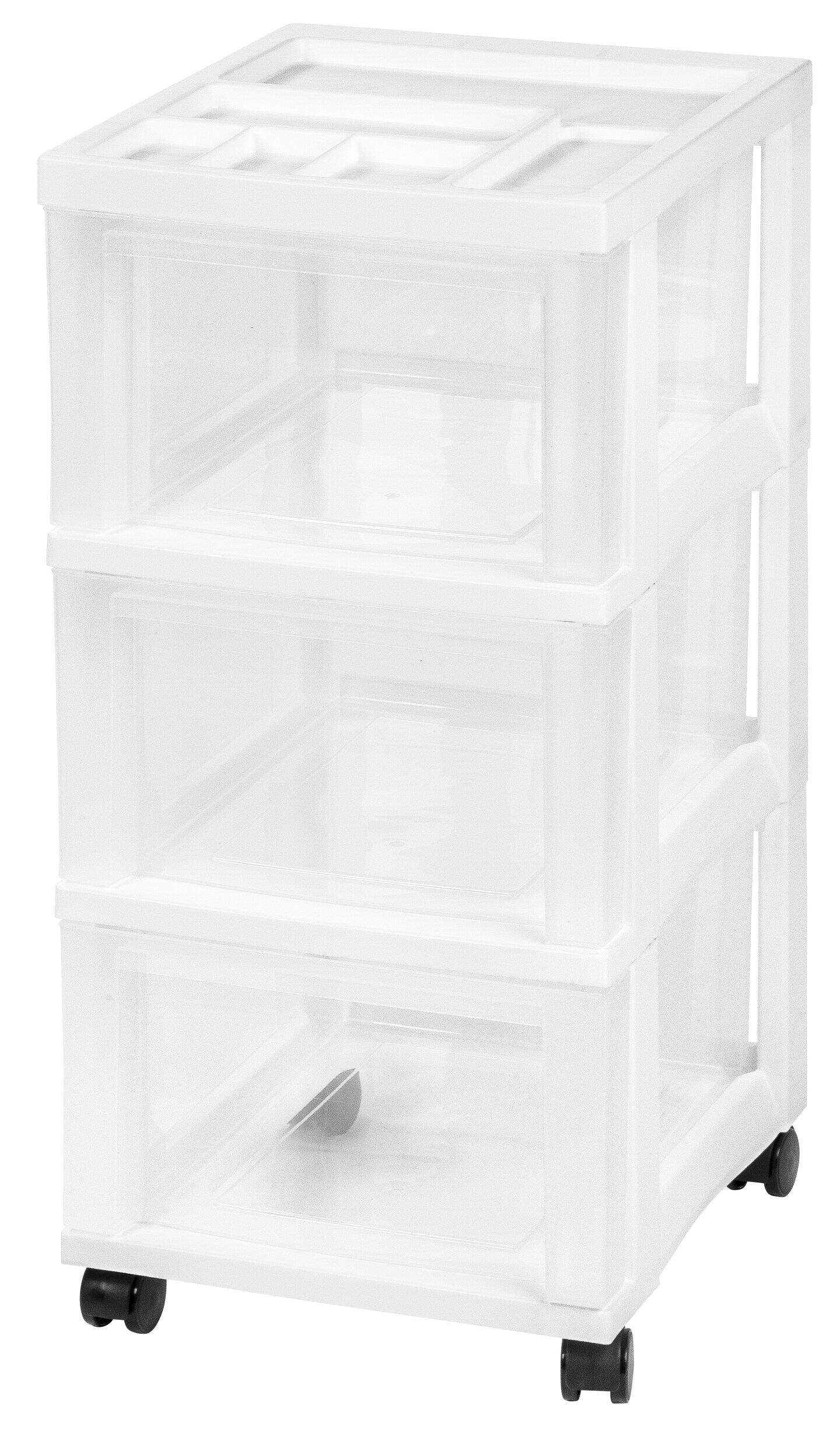 Iris 3-Drawer Rolling Storage Cart with Organizer Top, White