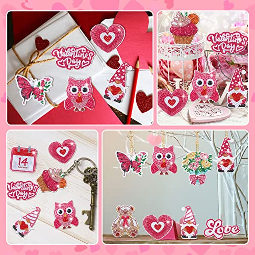 BBTO 12 Pcs Valentine&#x27;s Day Diamond Painting Keychains DIY Love Heart Diamond Art Keychains Sweet 5D Diamond Key Chains Kit for Valentines Decorations (Romantic Style)