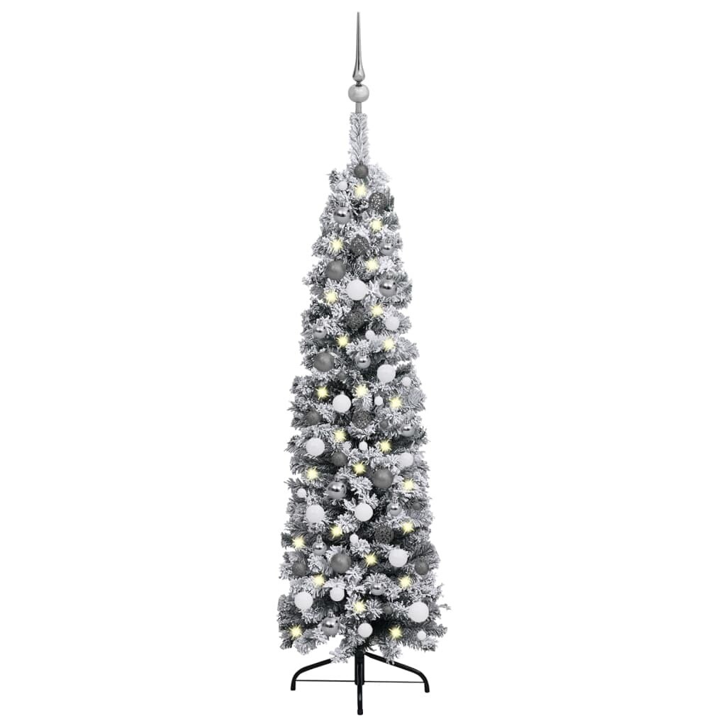 Slim Artificial Christmas Tree with LEDs&#x26;Ball Set