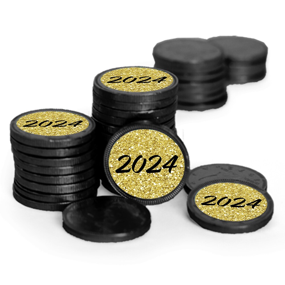 84 Pcs New Year&#x27;s Eve 2024 Candy Party Favors Chocolate Coins with Black Foil
