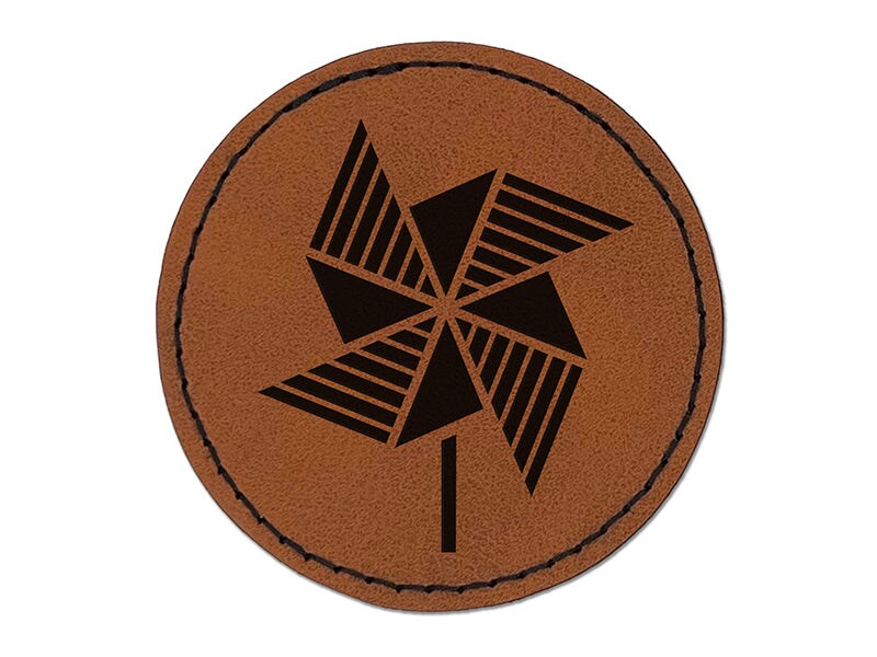 Striped Pinwheel Round Iron-On Engraved Faux Leather Patch Applique - 2.5&#x22;