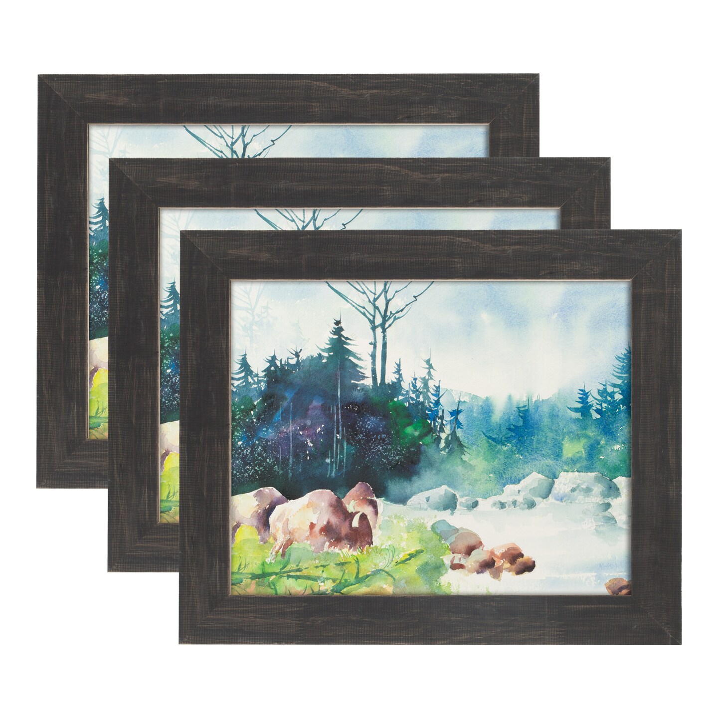 Millbrook Collection Country Chic Wood Picture Frame - Narrow 1.5&#x22; Solid Wood Molding for Photos, Artwork &#x26; Prints Includes Glass - 3 Pack