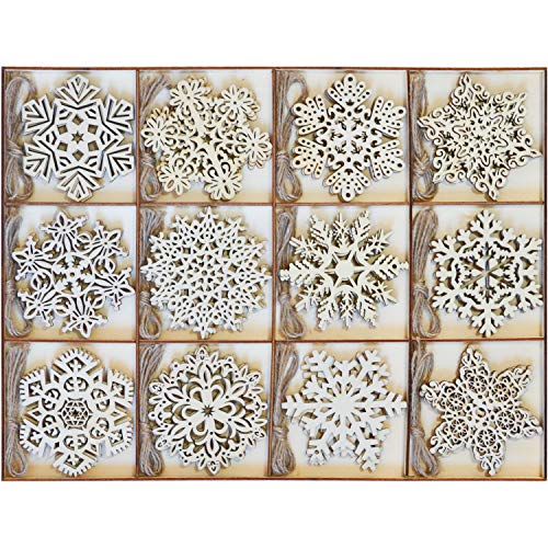 Joiedomi 36 Pcs Christmas Unfinished Wooden Ornaments Hanging Snowflakes Ornaments Blank Wood Slice for Indoor/Outdoor Xmas, Party Decoration, Tree Ornaments, Events
