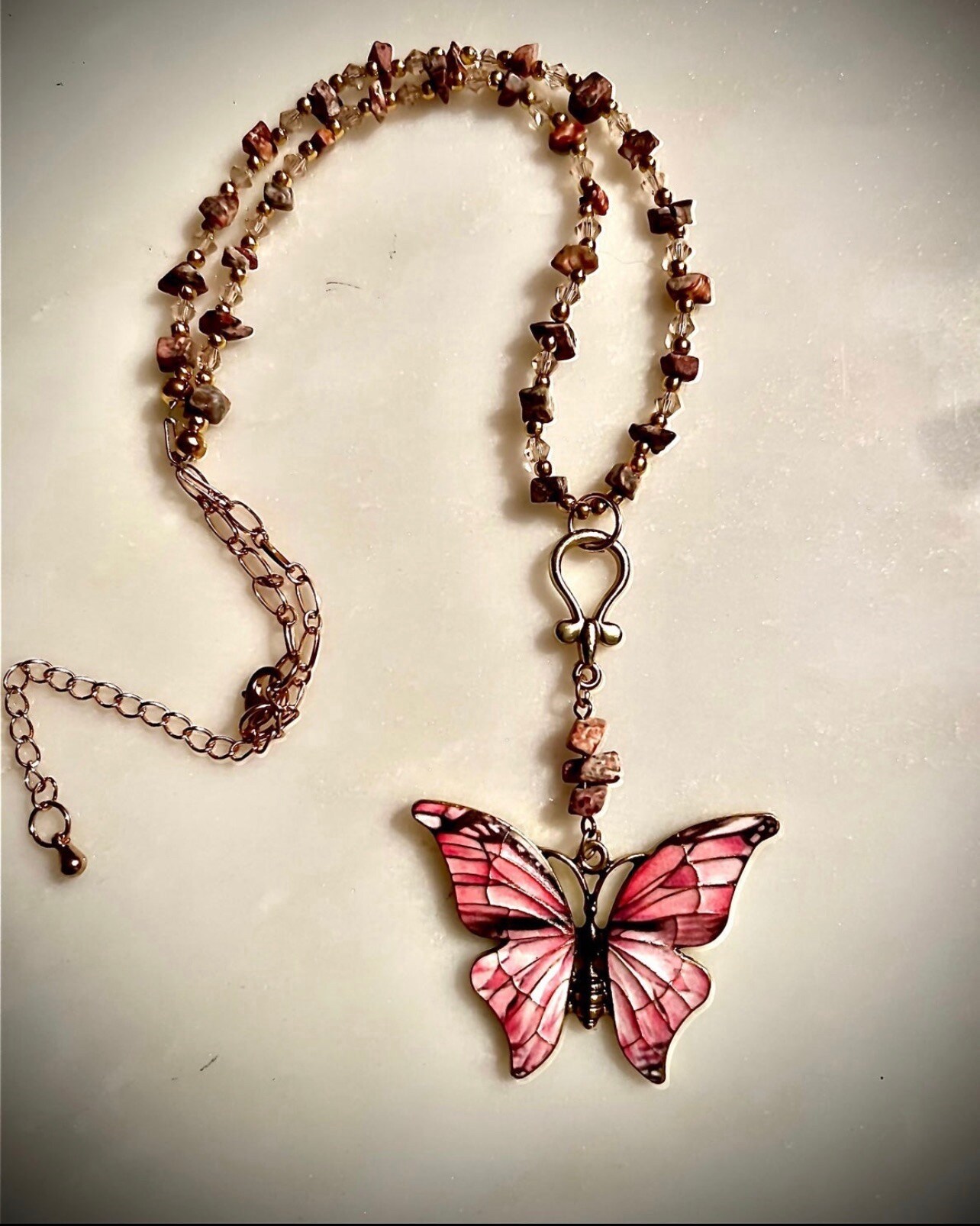 Pink Butterfly Beaded Necklace - Etsy