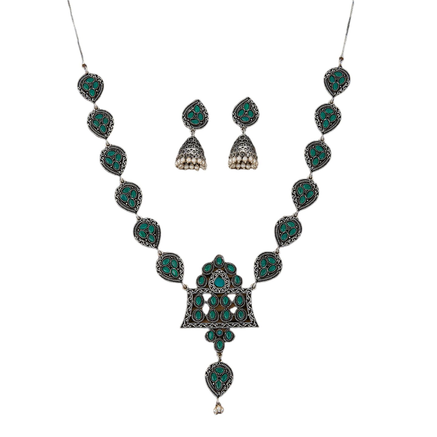 Indian Oxidized Jewelry Boho Tribal Jewelry Indian Long Necklace Bohemian Jewelry Afghani Tribal Tassel Long Ghungroo Necklace Earrings Set Choker Necklace Fashion Jewelry