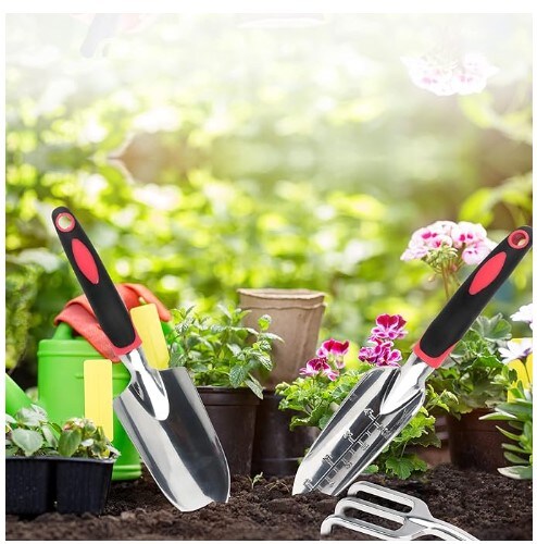 Garden Tool Set, 3PCS Heavy Duty Aluminum Gardening Tools with Soft Non-Slip Ergonomic Handle, Including Hand Trowel, Transplant Trowel, and Cultivator Hand Rake, Ideal for Planting, Digging, and Harvesting