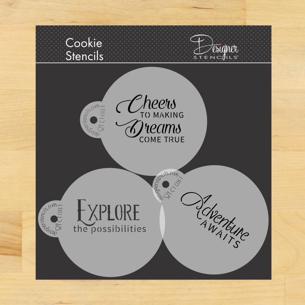 Graduation Encouragement Cookie Stencil Set | C1081 by Designer Stencils | Cookie Decorating Tools | Baking Stencils for Royal Icing, Airbrush, Dusting Powder | Reusable Plastic Food Grade Stencil for Cookies | Easy to Use &#x26; Clean