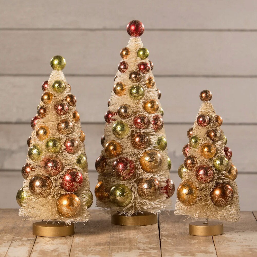 Fall Polka Dot Bottle Brush Trees - Set of 3