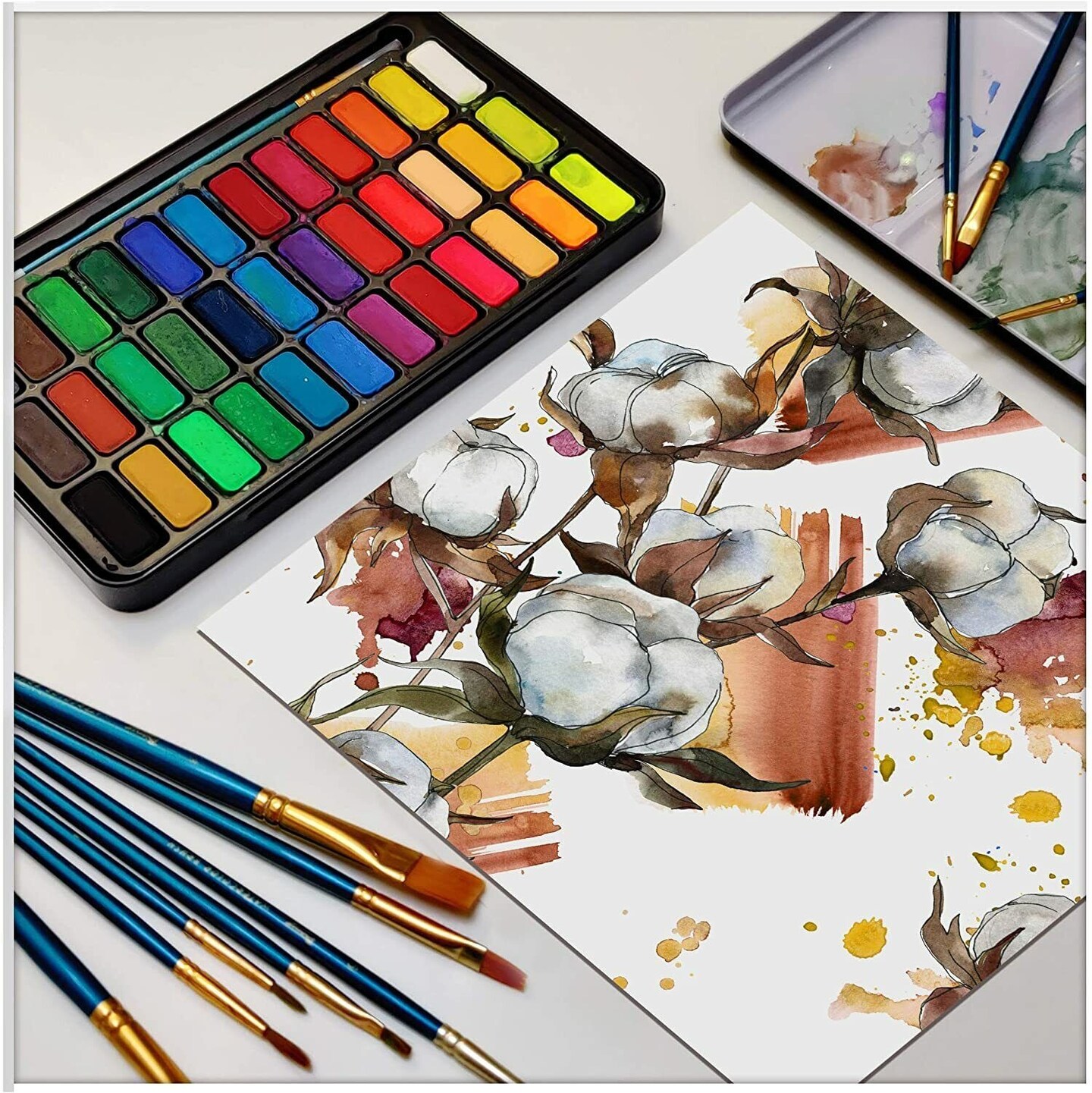 36 Vibrant Watercolor Paints with Paper and Brushes in Travel Case