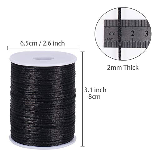 295 Feet 2mm Black Nylon String for Jewelry Making, Silky Rattail Cord for Bracelets, Necklaces, Macrame Keychains, Lanyards, Beading