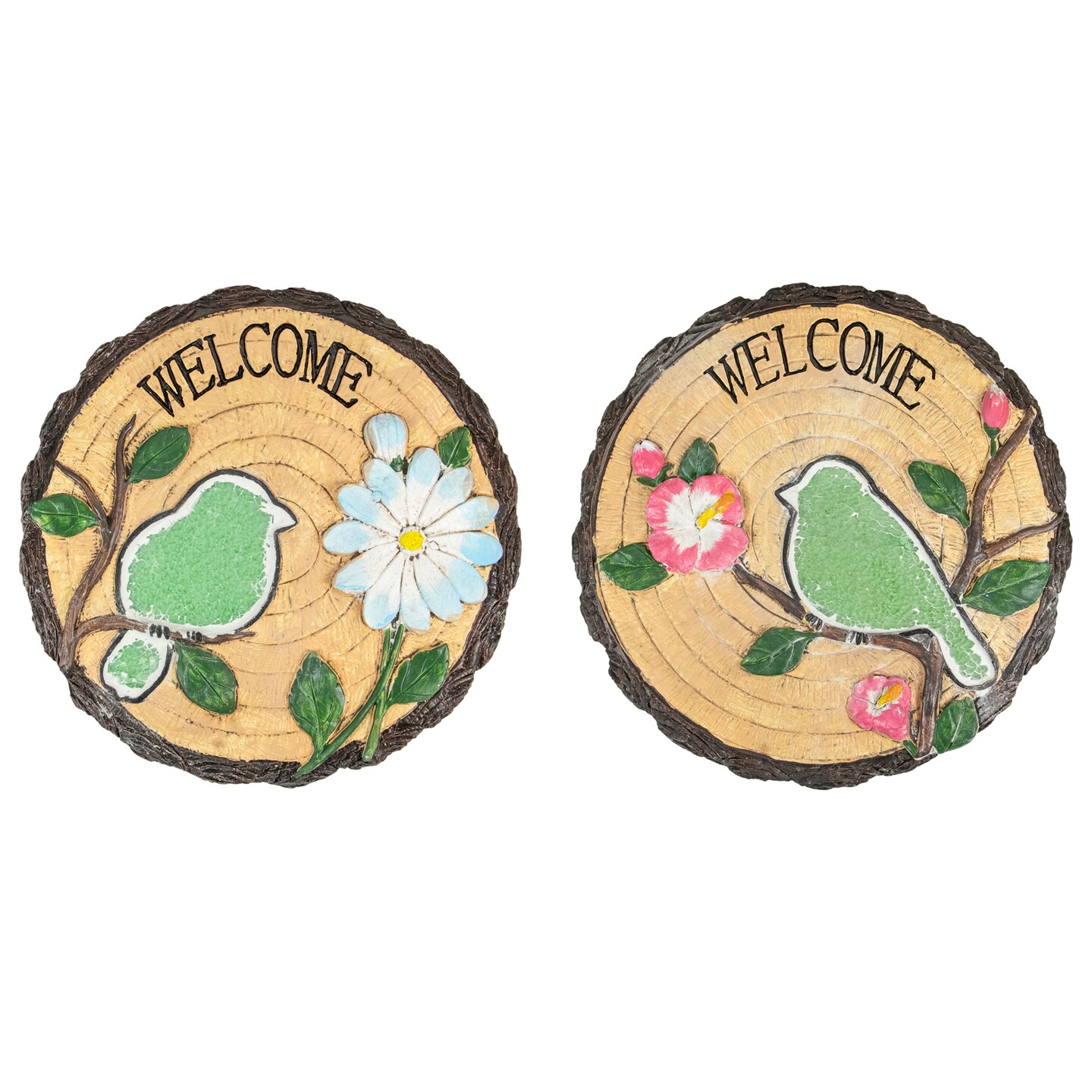 Northlight Set of 2 Welcome Birds Outdoor Floral Garden Stones 11&#x22;