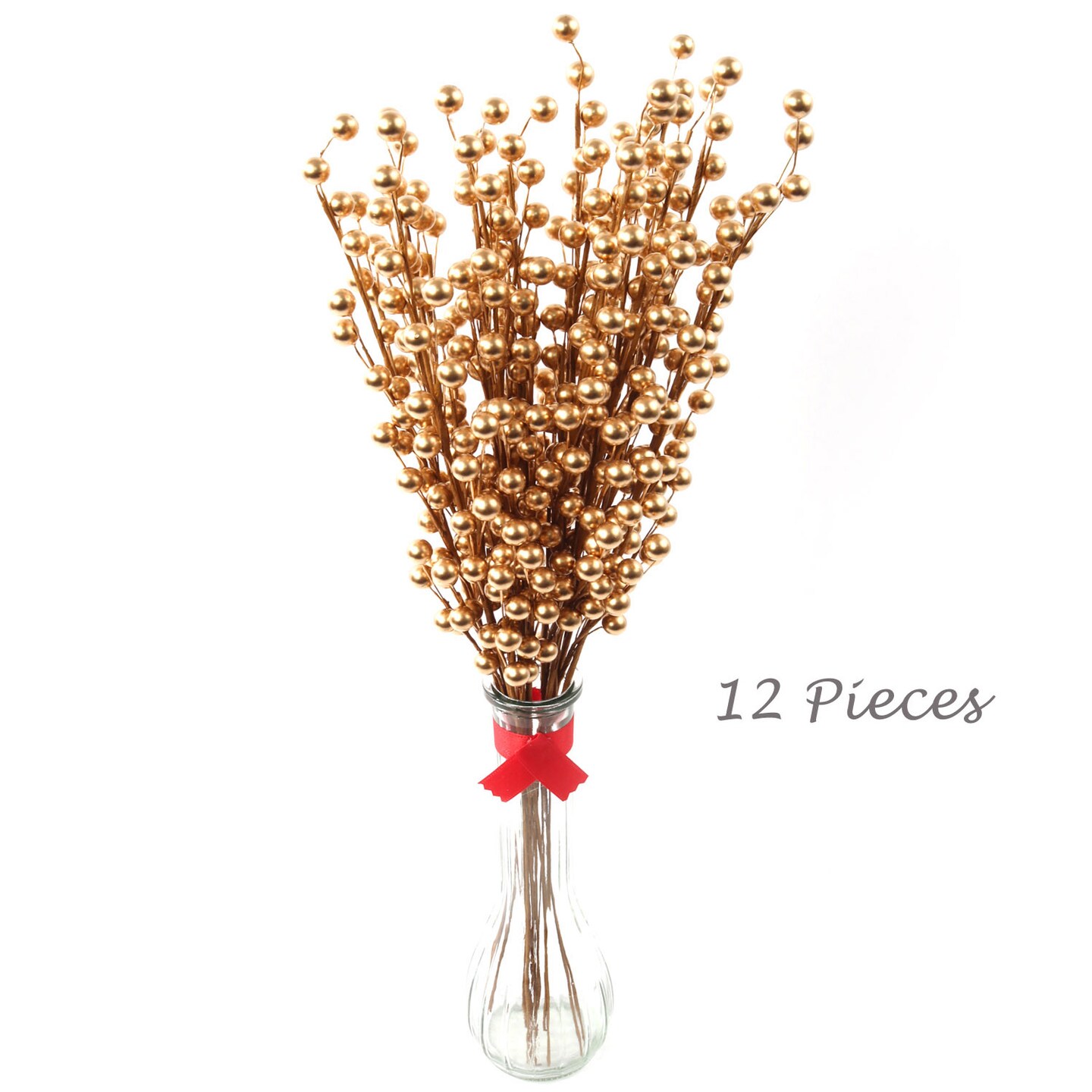 Set of 24: Gold Holly Berry Stems with 35 Lifelike Berries