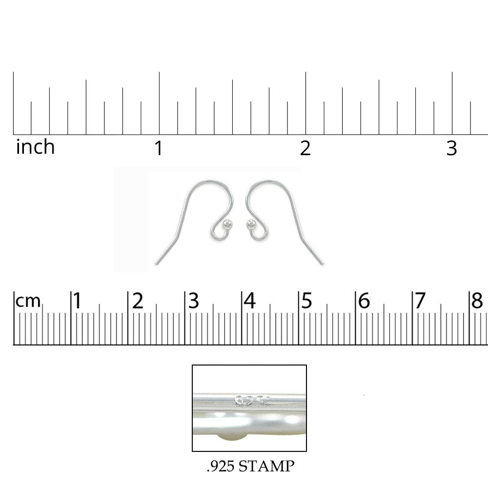 JewelrySupply Sterling Silver Fish Hook Earring Wires with 2mm Bead (1 Pair of Sterling Silver Earrings)