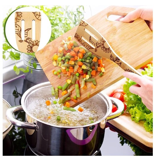 Sunflower Wooden Spoons Set of 5 Burned Cooking Utensil
