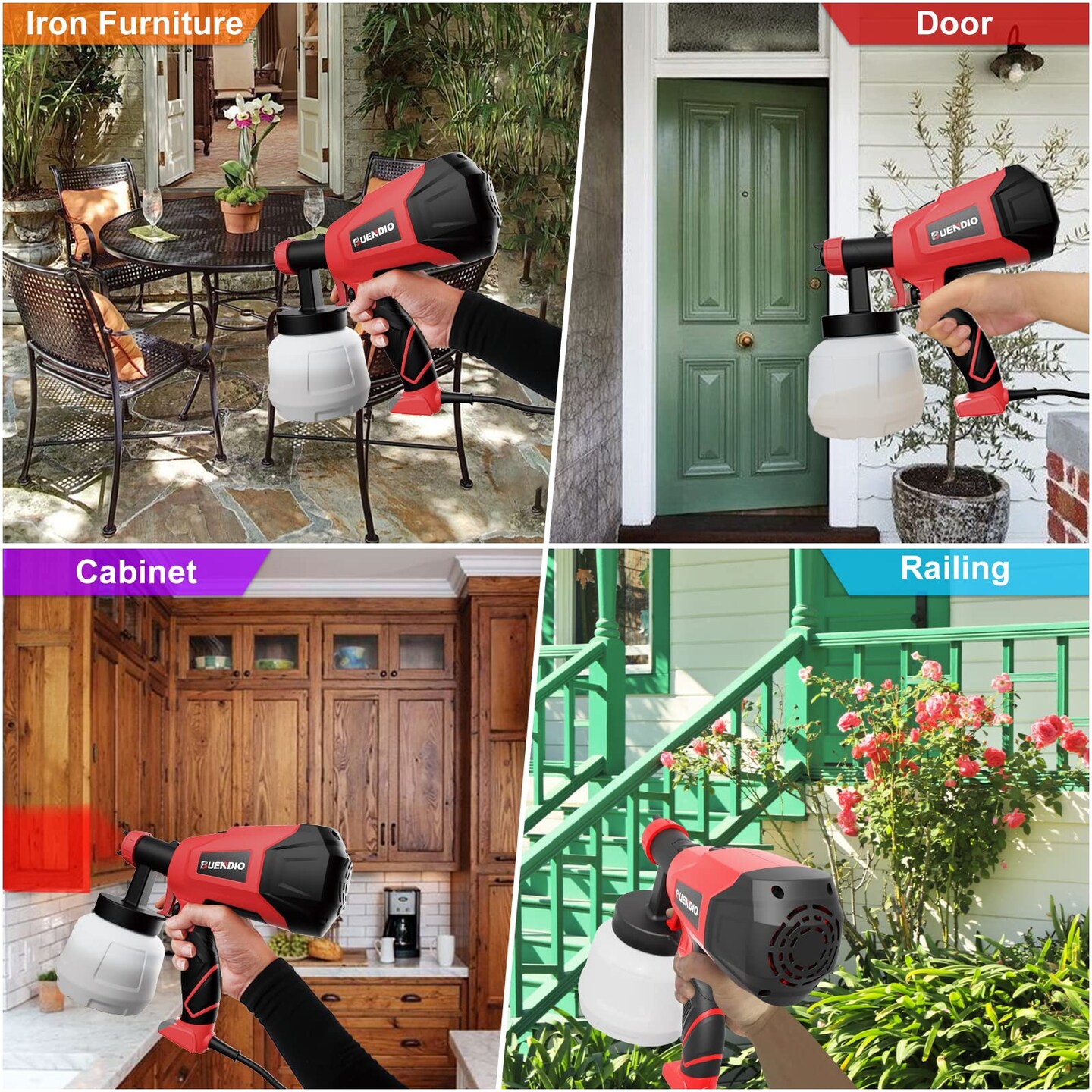 700W High Power, 5 Copper Nozzles & 3 Patterns, Easy to Clean, HVLP Spray Gun for Furniture, Cabinets, Fence, Garden Chairs, Walls, DIY Works etc. TPX01 Red