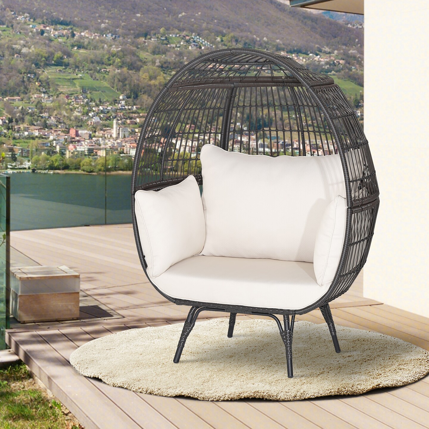 Costway Patio Oversized Rattan Wicker Egg Chair Lounge Basket 4 Cushion Indoor &#x26; Outdoor