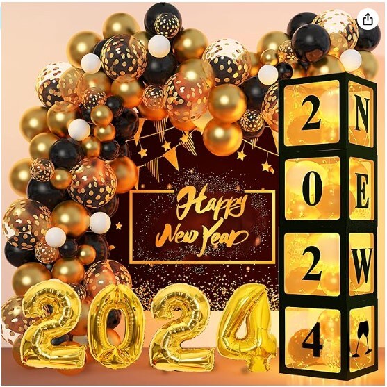 2024 Happy New Year Champagne & Glass Foil Balloons New Year's EVE Party  Decor