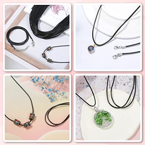 50 Pieces Necklace Cord, Black Necklace String Rope with Clasp, 24 Inch Black Waxed Cotton Cord Necklace Bulk for Charms Pendants, Bracelets, Necklaces, Jewelry Making Supplies and Beading Supplies