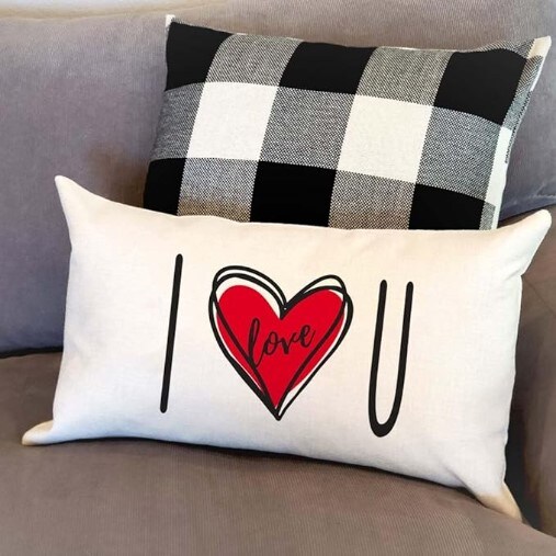 Modern Farmhouse Anniversary Valentine Decorative Lumbar Throw Pillows Cushion Case Decorations for Couch Valentine&#x27;s Day Pillow Covers 12X20 Heart I Love You for Valentines Day Decor