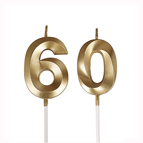 Bailym 60th Birthday Candles,Gold Number 60 Cake Topper for Birthday Decorations Party Decoration