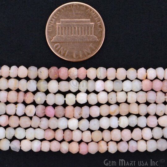 Pink Opal Rondelle Beads, 13 Inch Bead Strands, Natural Strung Gemstone, Grade AAA Drilled Round Beads, 3-4mm, Faceted, GemMartUSA (RLPO-70002)