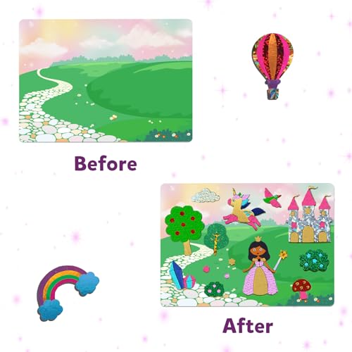 Skillmatics Art &#x26; Craft Activity - Foil Fun Unicorns &#x26; Princesses, No Mess Art for Kids, Craft Kits &#x26; Supplies, DIY Creative Activity, Gifts for Girls &#x26; Boys Ages 4, 5, 6, 7, 8, 9, Travel Toys