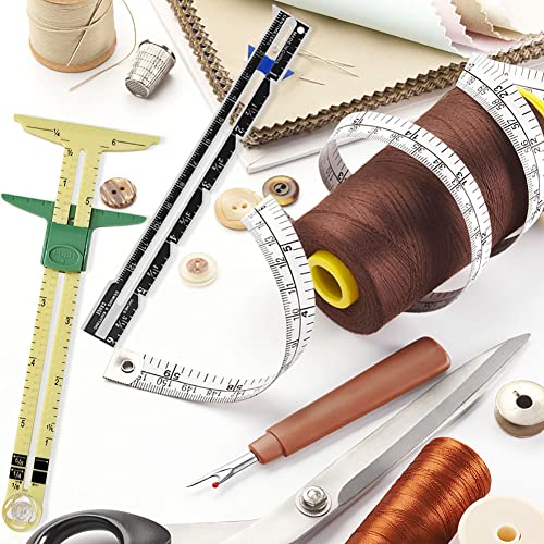 2 Piece Sliding Gauge Measuring Sewing Tool, 5-in-1 Sliding Gauge Measuring and Stainless Steel Quilting Ruler Sewing Tool Fabric Quilting Ruler for Knitting Crafting Sewing Beginner Supplies