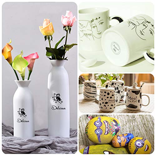 Black Acrylic Paint pens (6 Pack) Variety Pack - Extra Fine 0.7MM & Medium Tip 2-3MM - Water Based Paint Markers for Rock Painting, Stone, Ceramic, Glass, Wood, Canvas (BLACK)