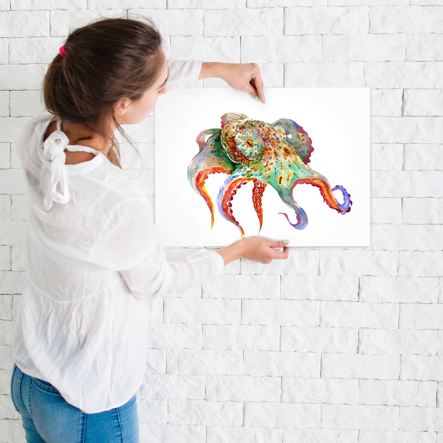 Octopus Red And Green by Suren Nersisyan  Poster - Americanflat