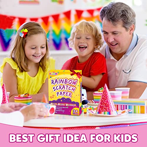 60 Pieces Rainbow Magic Scratch Off Art Crafts Set Supply Drawing Note Kit for Girls Boys Toddler Party Favor Activity Game Birthday Christmas Easter Toy Gift