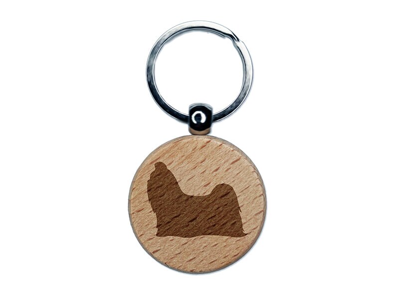 Shih Tzu Dog Solid Engraved Wood Round Keychain Tag Charm