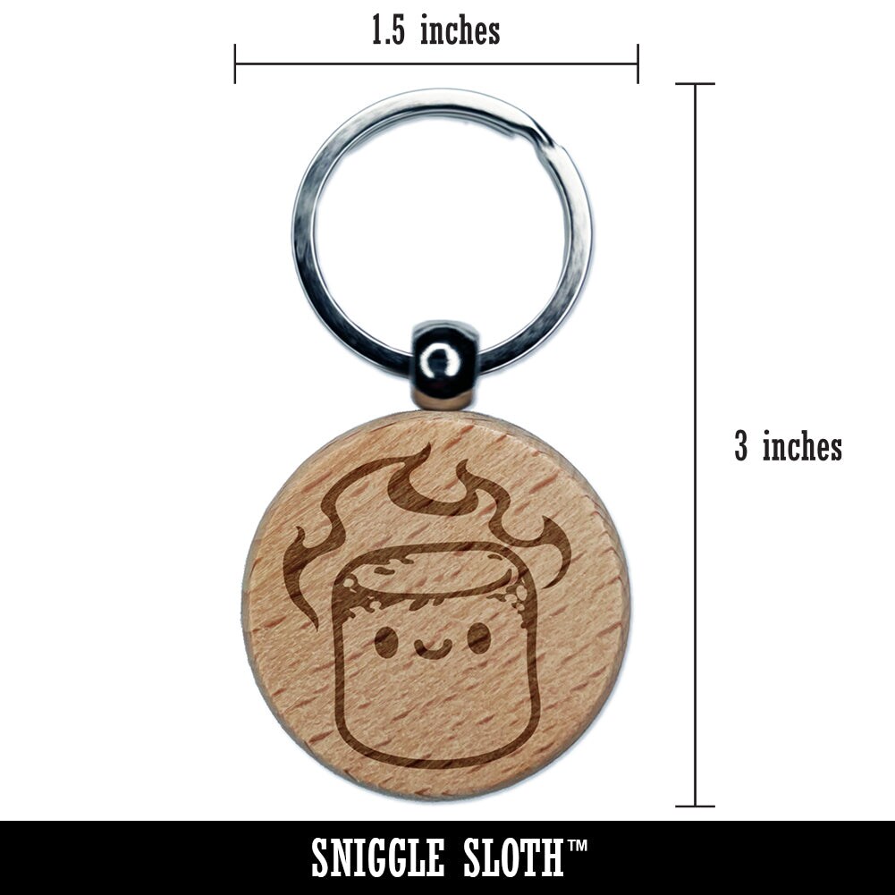 Cute Kawaii Toasted Marshmallow Engraved Wood Round Keychain Tag Charm