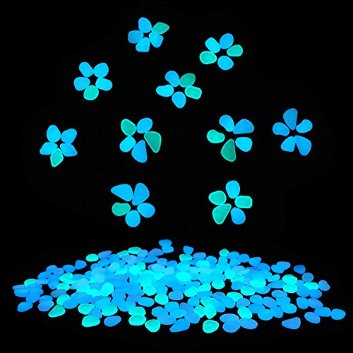 200 Pieces Glow in The Dark Garden Pebbles Stones Rocks for Yard and Walkways Decor, DIY Decorative Luminous Stones in Blue