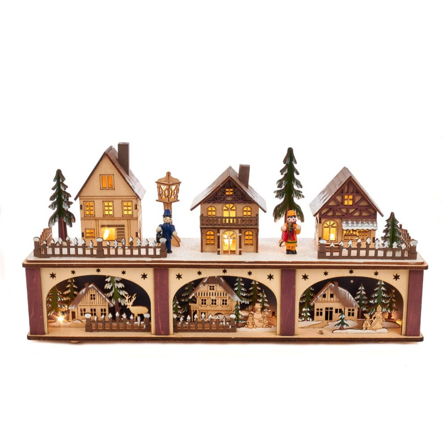 KSA Battery-Operated LED Lighted Wooden Village Houses Christmas Tabletop Decoration - 8.5&#x22;