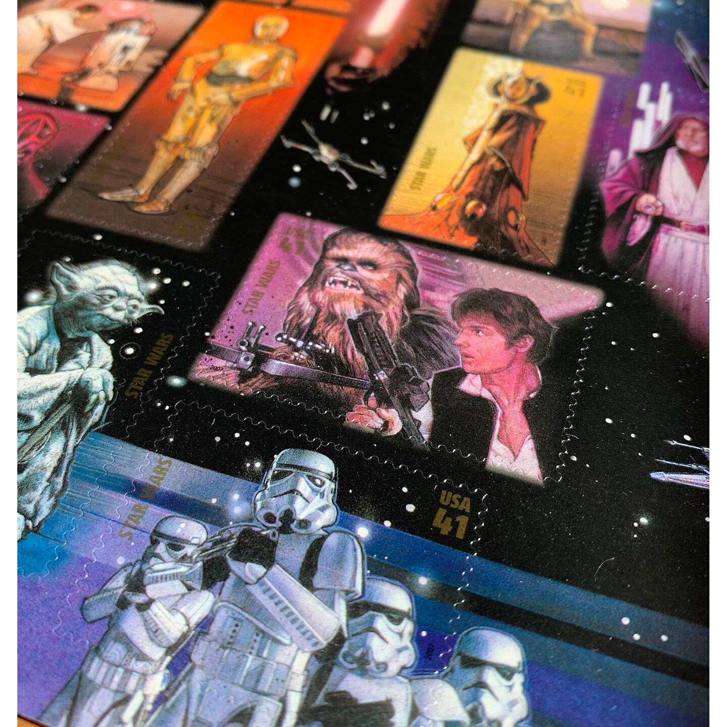 Star Wars U.S. Stamp Sheet in 16x14 Wood Frame