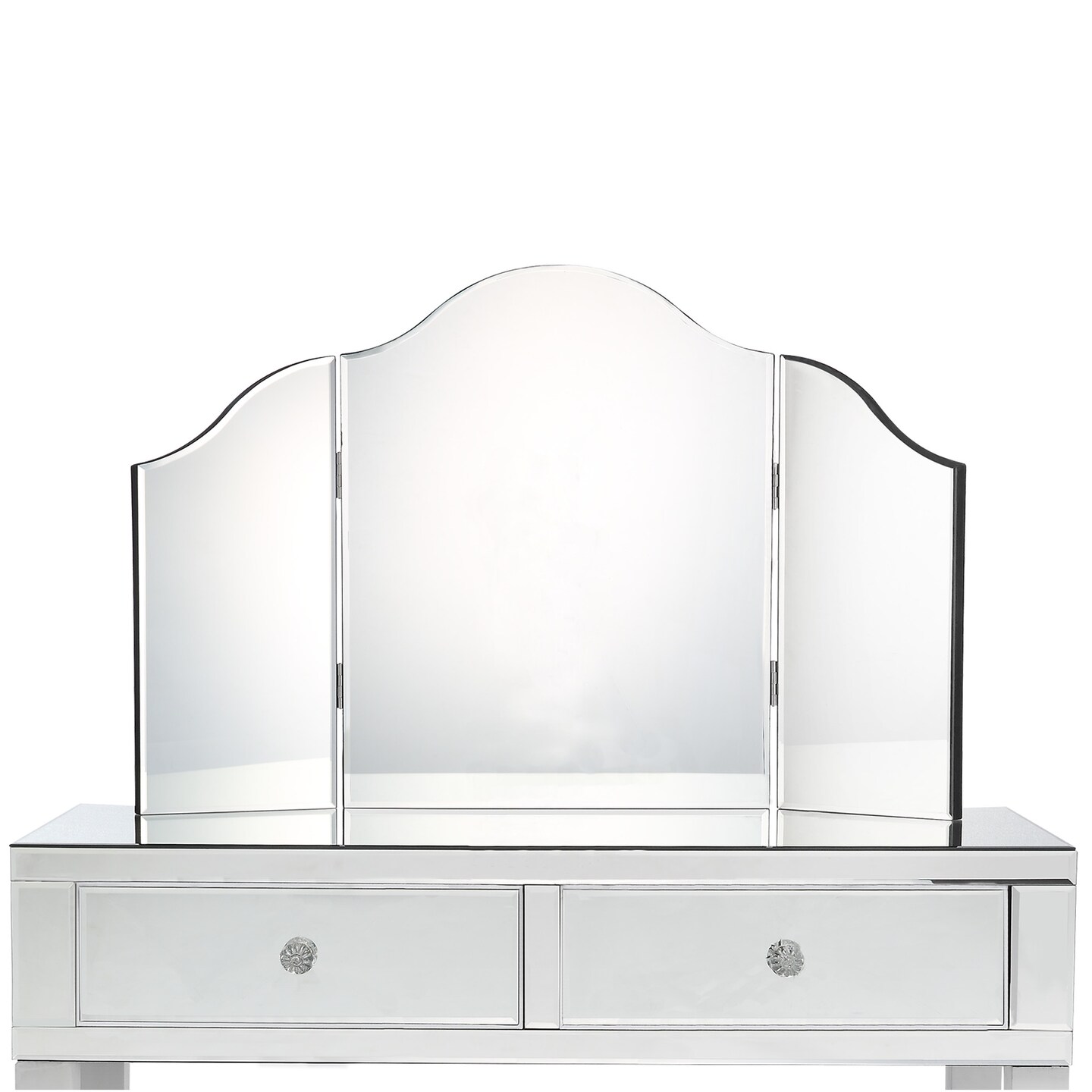 Renee Frameless Modern Contemporary Tri-fold Tabletop Vanity Mirror