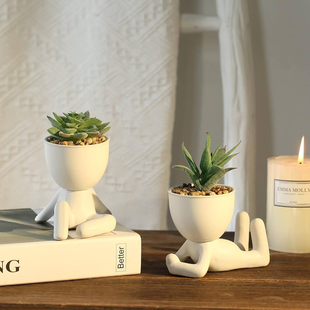 Fake Succulent Plants Artificial Potted Succulents Faux Mini Succulents Human Shape Ceramic Pots White or Home Office Decor