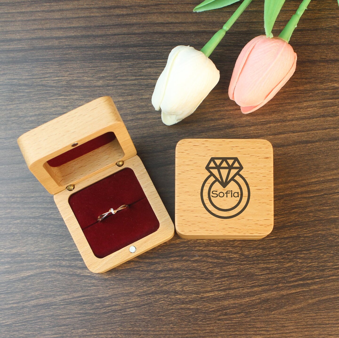 Custom Wedding Ring Box, Engraved Name Wooden Ring Box, Personalized ...