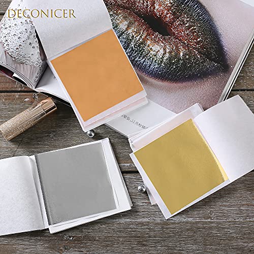 DECONICER 300pcs Imitaion Gold Leaf Sheets for Resin.3 Multi-Color Gold Foil Sheets (Gold,Silver,Rose Gold) are Suitable for Art,Crafts,Resin,Painting,Furniture,Decoration.3.15×3.35 inches.