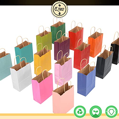 32 Packs Paper Bags with Handles Bulk 8.26"×6"×3.15" Small Gift Bags 16 Different Senior Color Bags Multiple Uses(Small Size)
