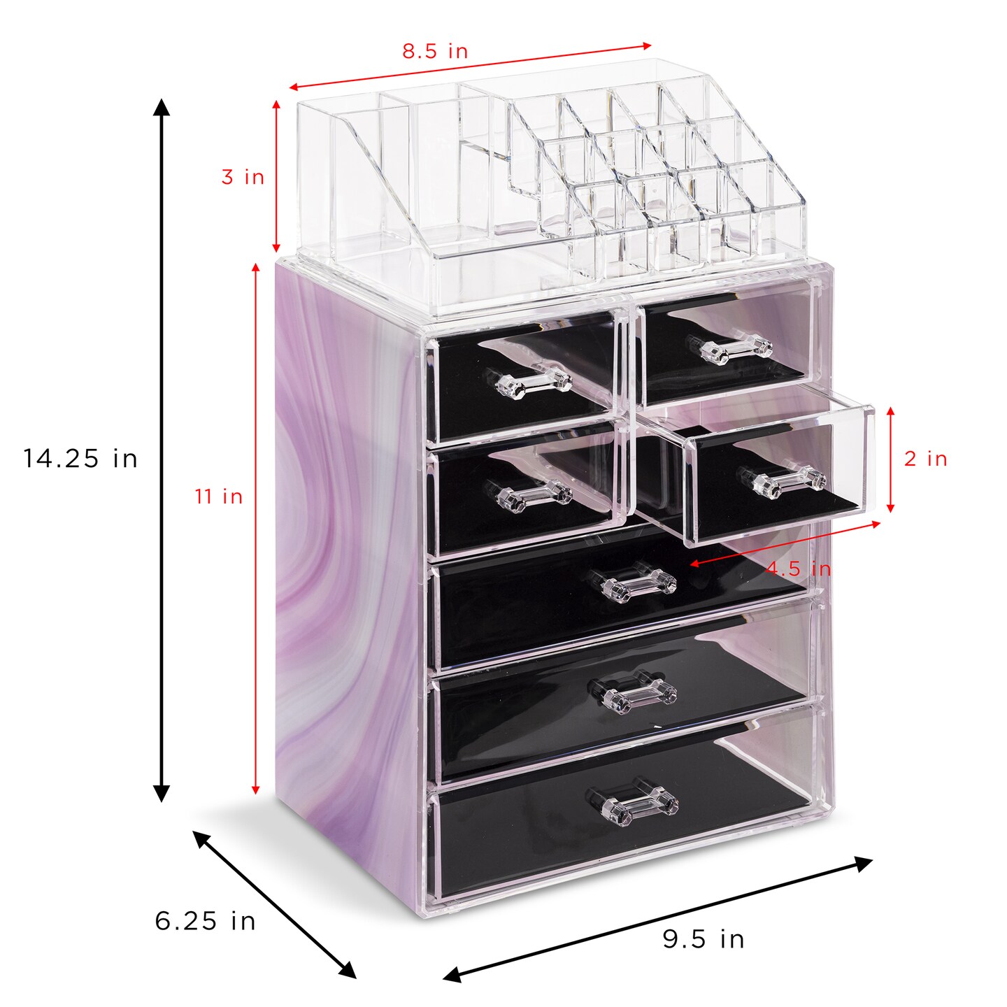Sorbus Medium Makeup Organizer Set - (3 Large / 4 Small Drawers/Top Tray)