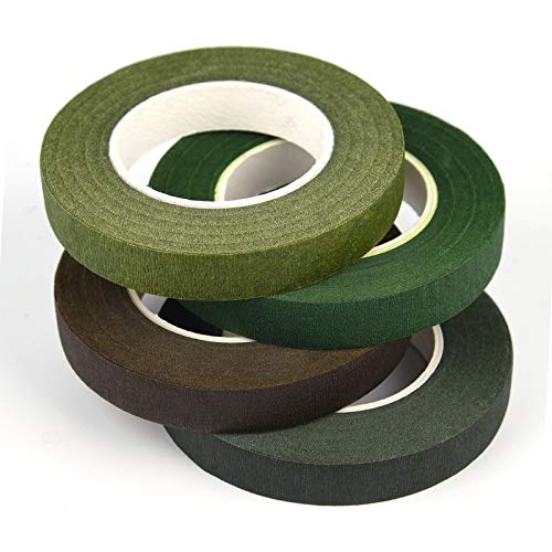 4 Rolls 1/2" Wide Floral Tapes for Bouquet Stem Wrapping and Floral Crafts,Wedding Bouquet,Dark Green,Light Green,Grass Green,Dark Brown