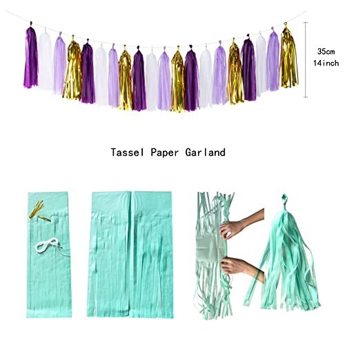30 Pieces Purple Gold Valentines-Day Graduation Decorations - Kits Lavender White Paper Flowers,Banner Flags,Tassel Streamer Garland Engagement Girl Baby Bridal Shower Party Decoration Lasting Surprise