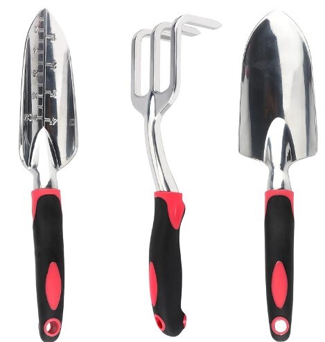 Garden Tool Set, 3PCS Heavy Duty Aluminum Gardening Tools with Soft Non-Slip Ergonomic Handle, Including Hand Trowel, Transplant Trowel, and Cultivator Hand Rake, Ideal for Planting, Digging, and Harvesting