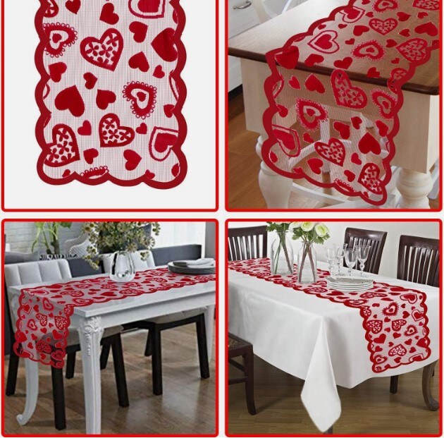 Table Runner for Valentine&#x27;s Day - 13 X 72 Inch Red Lace Table Runner