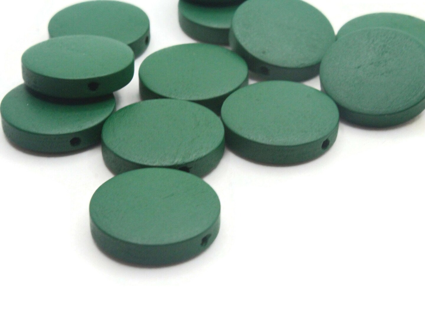 12 20mm Forest Green Round Flat Disc Wooden Coin Beads