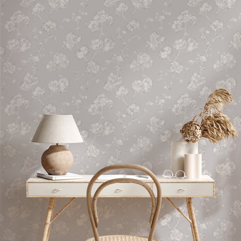 Tempaper Sun-Bleached Floral Peel and Stick Wallpaper Powder Grey/White