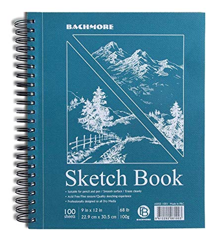 Bachmore Sketchpad 9X12 Inch (68lb/100g), 100 Sheets of Spiral Bound Sketch  Book for Artist Pro & Amateurs, Marker Art, Ink Art, Colored Pencil,  Acrylic Paint, Charcoal for Sketching