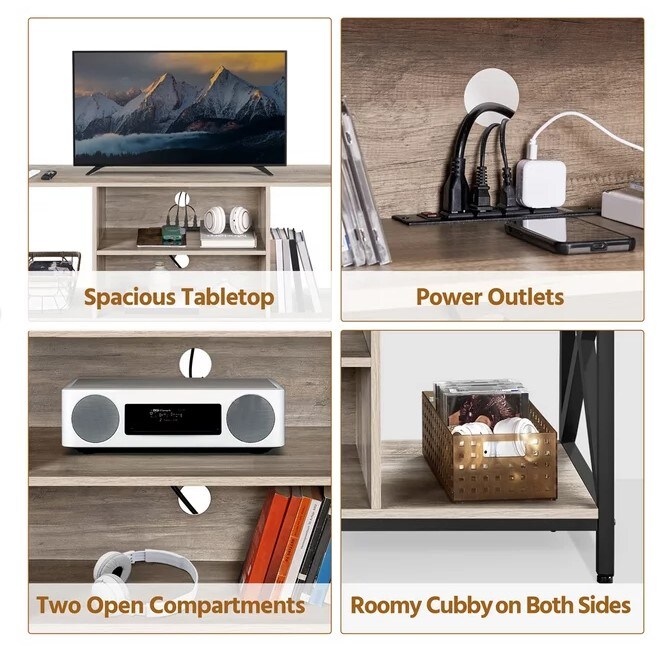 Grey Modern TV Stand for 60-Inch TV with 4-AC Power Outlet