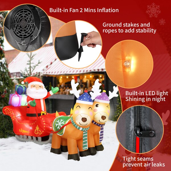7ft 8pcs LED Lights 24W Double Deer Cart Santa Model Garden Elk Christmas Decoration
